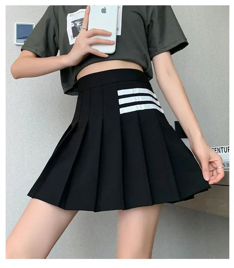 Preppy Style Women Kawaii Striped Pleated Skirts Korean Fashion Summer High Waisted With Lining Sweet Cutecore Mini A-line Skirt