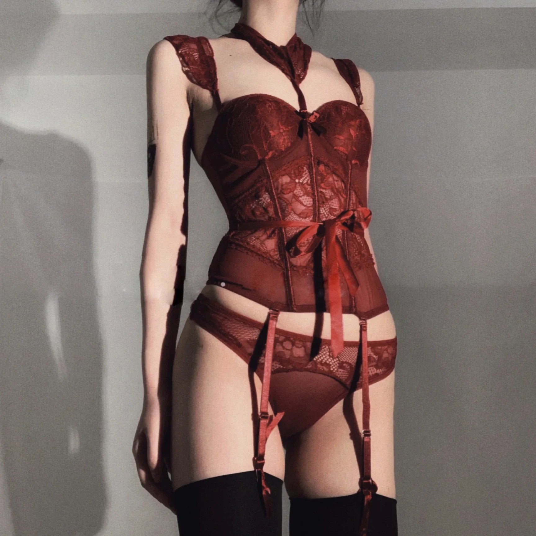 Sexy Lace Halter Lingerie Set | Corset & Slimming Design