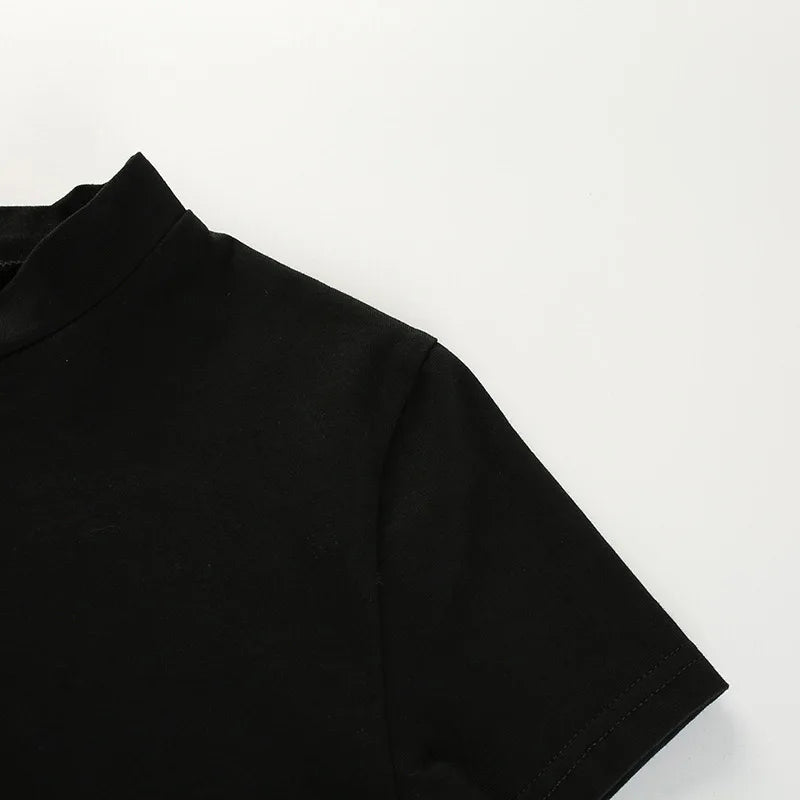 2024 Summer Women Black Short T-Shirts Sexy Crop Tops Short Sleeve Bandage Tee Tops Female Shirts
