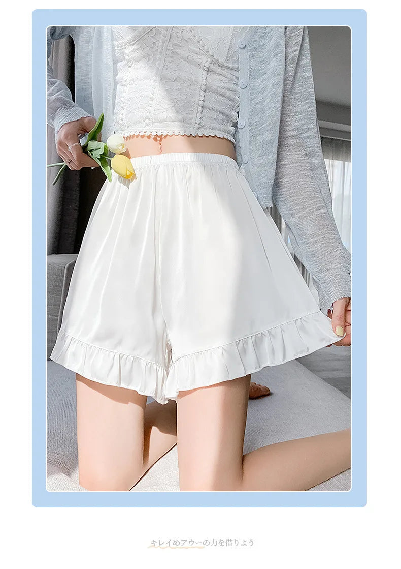 Women's Summer Lace Underwear Female Thin Ice Silk Safety Short Pants Women's Anti-light Loose Shorts Without Curling Edge