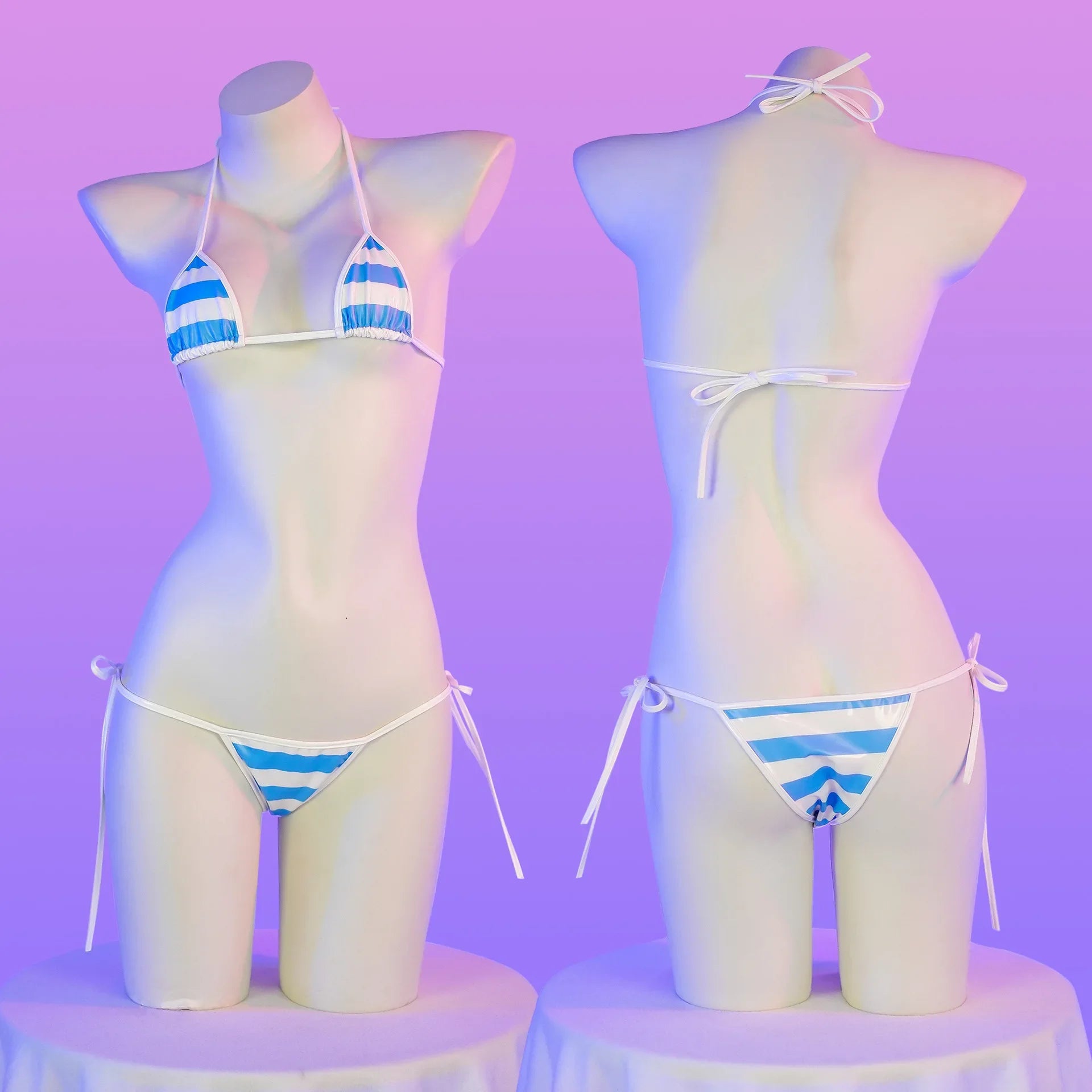 Daring PU Leather Micro Bikini Set | Anime Stripes Sexy Swimwear