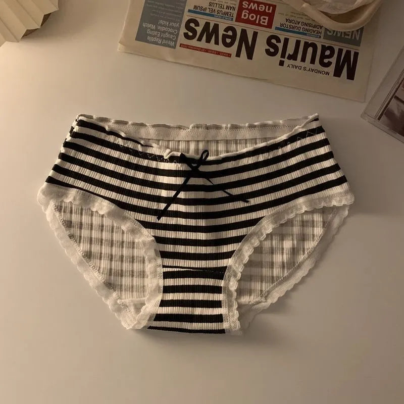 Kawaii Lolita Bow Cotton Panties | Mid-Waist Antibacterial Briefs
