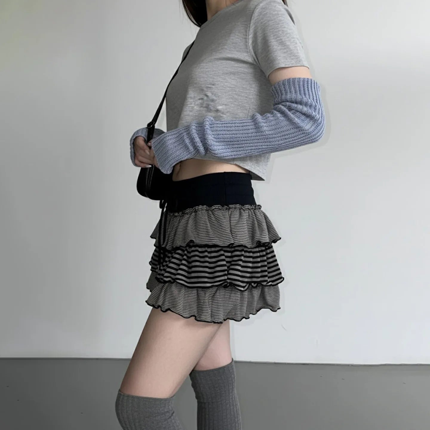 Sweet & Trendy Low Waist Striped Ruffle Mini Skirt