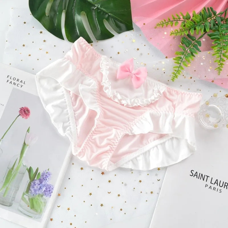 Cute Lolita Milk Silk Bow Ruffle Panties for Sweet Style