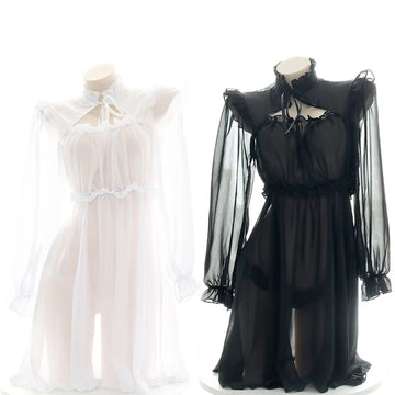 Alluring Lolita Maid Lingerie Dress | Sheer Lace Cosplay Set