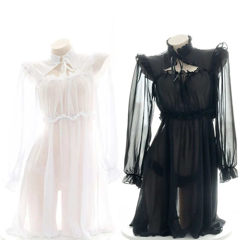Alluring Lolita Maid Lingerie Dress | Sheer Lace Cosplay Set