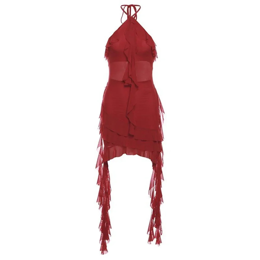 Vintage Halter Ruffled Mini Dress | Elegant Party Style