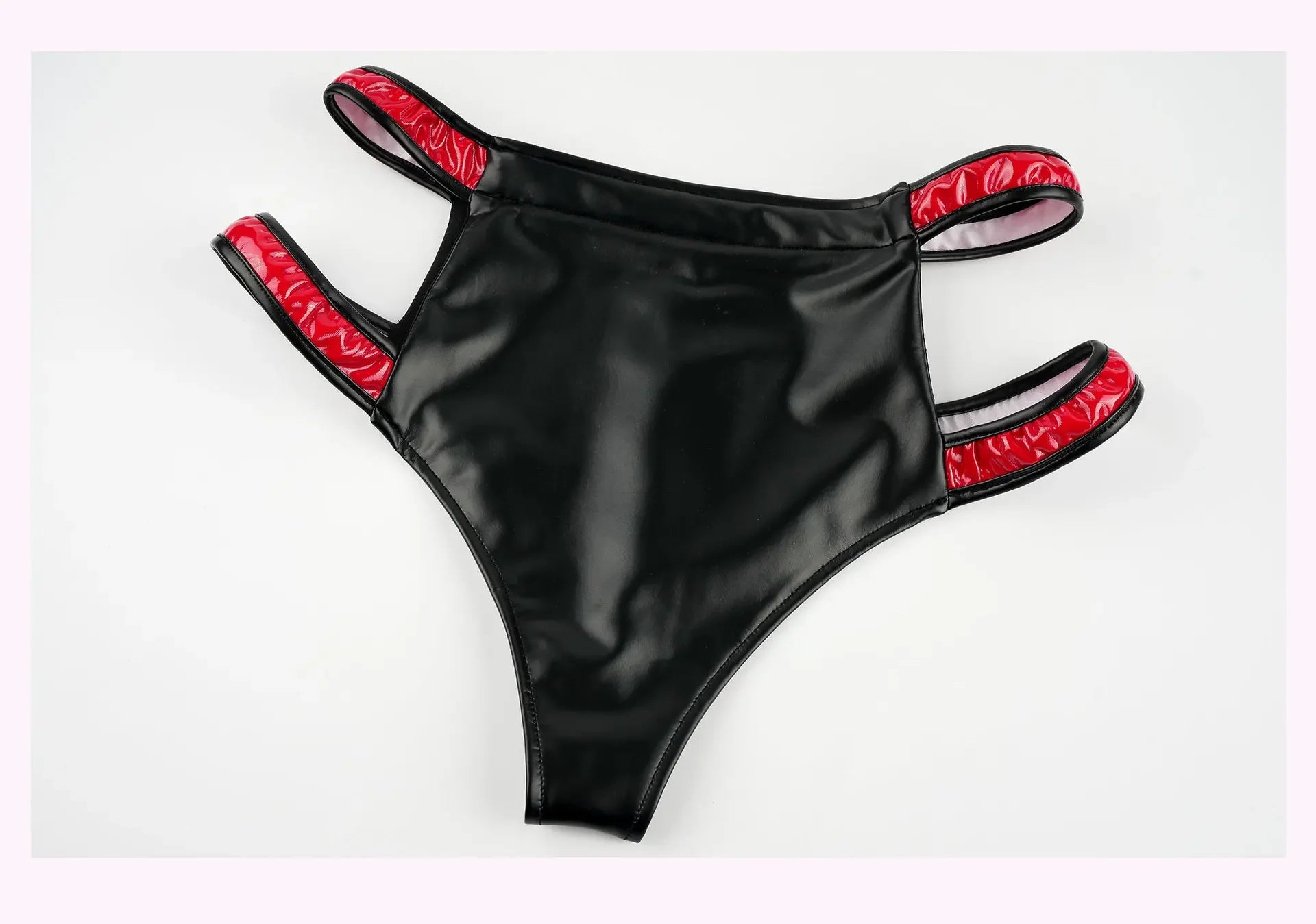 Daring PU Leather Bondage Bikini Set - Exotic Print Lingerie