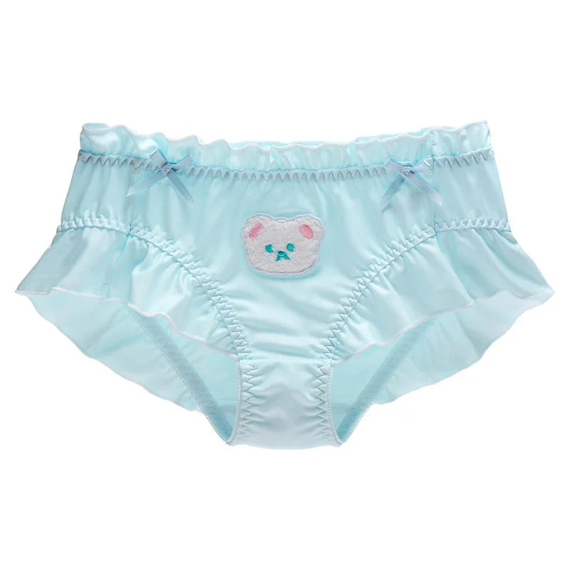 Soft Lolita Bear Embroidered Ruffle Panties | Cute Japanese Style