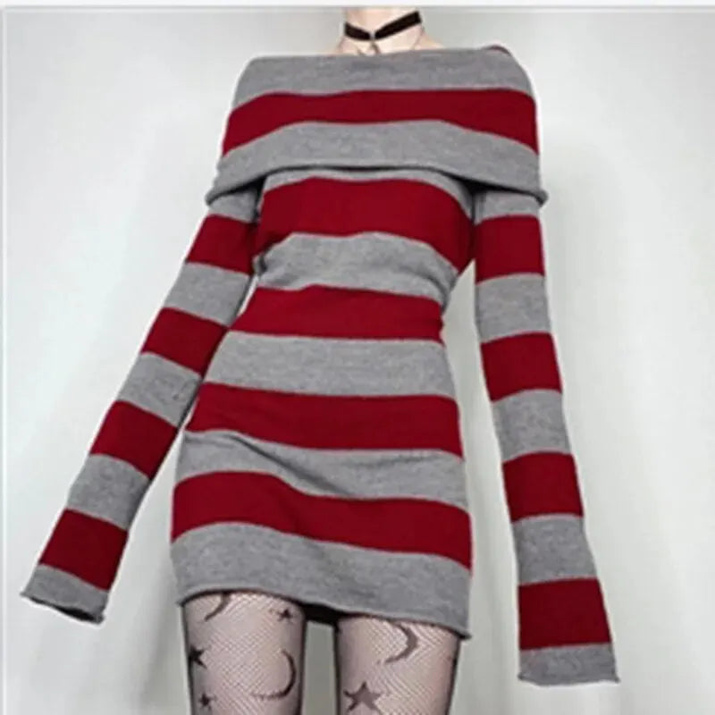 Women's Striped Off-Shoulder Bodycon Mini Dress