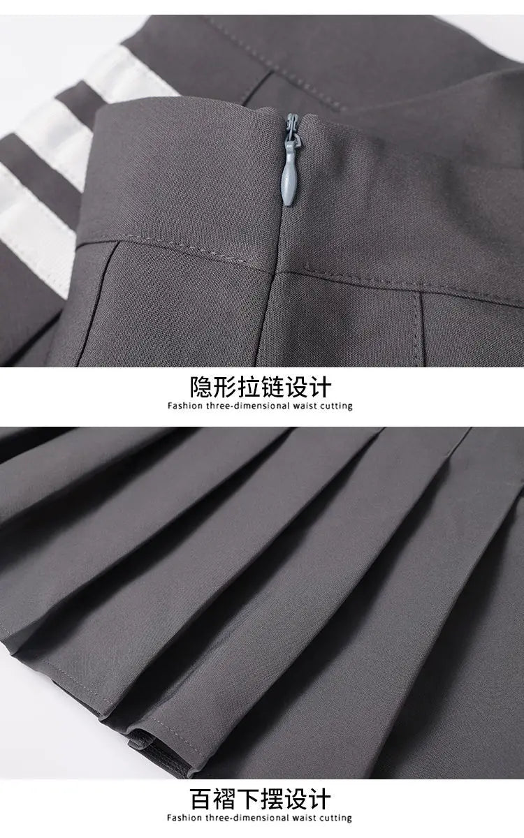 Preppy Style Women Kawaii Striped Pleated Skirts Korean Fashion Summer High Waisted With Lining Sweet Cutecore Mini A-line Skirt