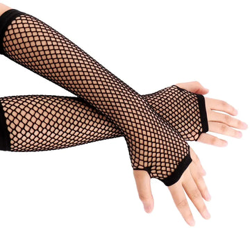 Fishnet Fingerless Long Gloves, Sexy Party Arm Warmers & Sun Sleeves