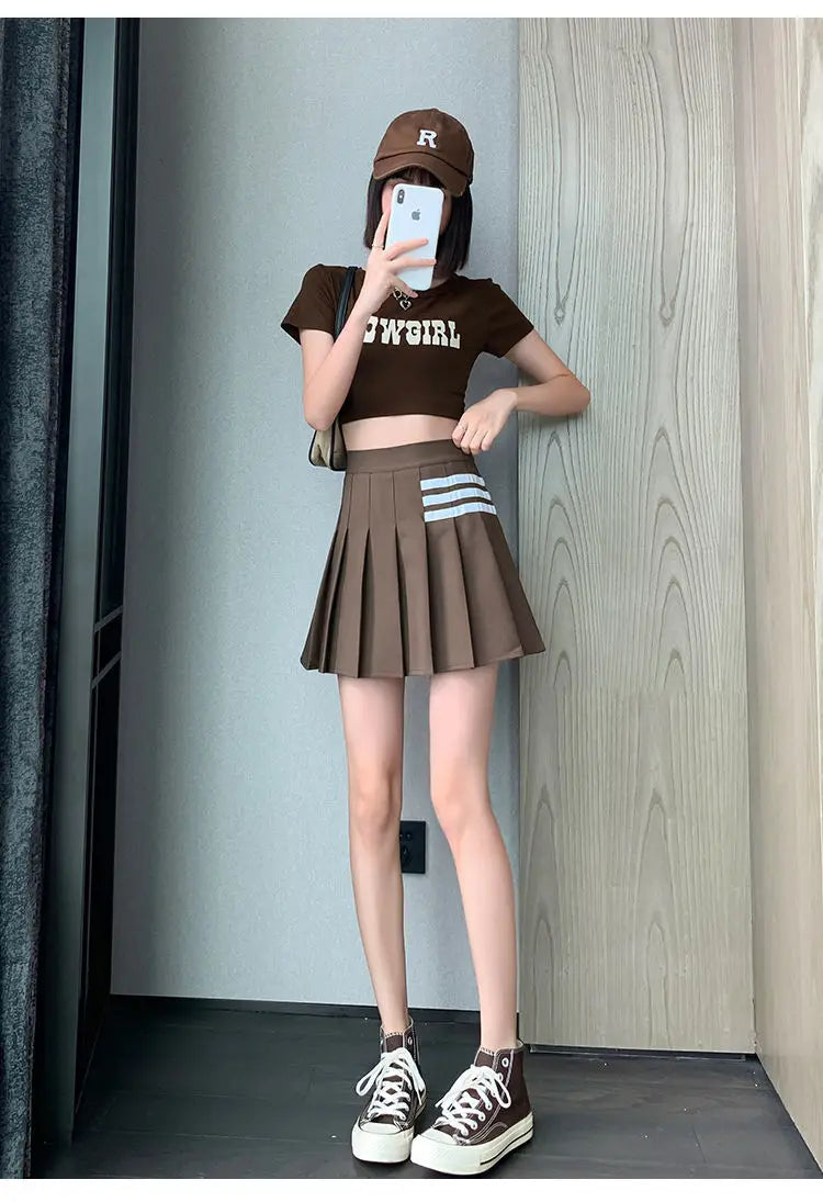 Preppy Style Women Kawaii Striped Pleated Skirts Korean Fashion Summer High Waisted With Lining Sweet Cutecore Mini A-line Skirt