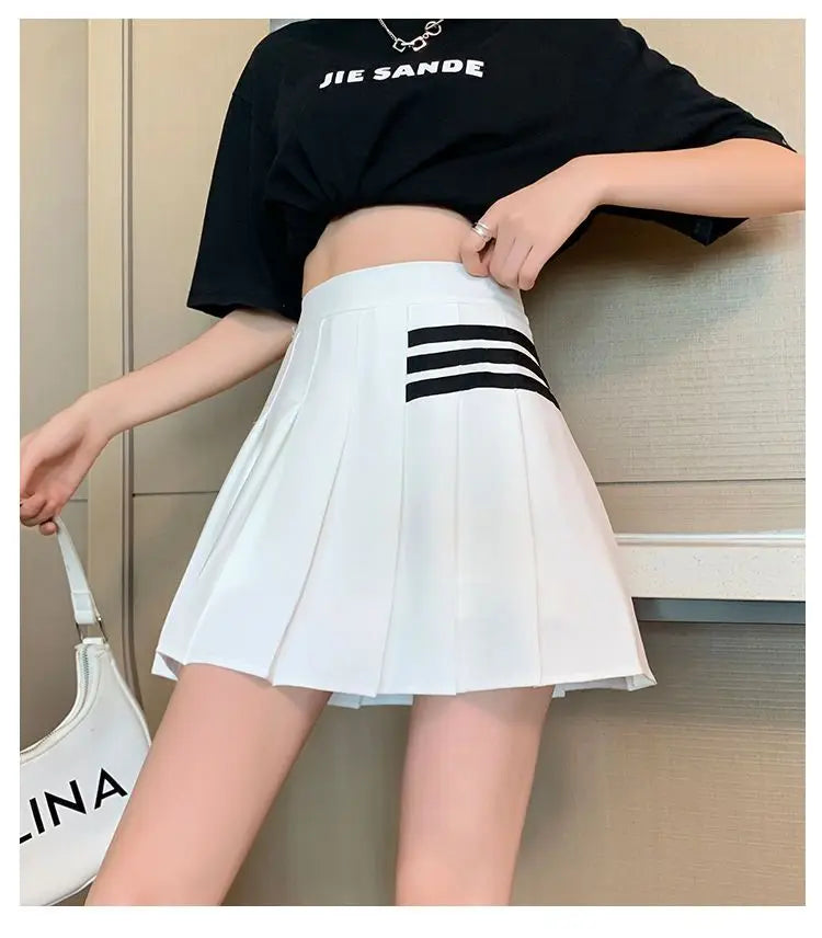 Preppy Style Women Kawaii Striped Pleated Skirts Korean Fashion Summer High Waisted With Lining Sweet Cutecore Mini A-line Skirt