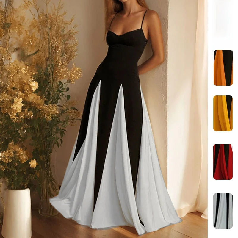 Elegant Color Block A-Line Knitted Bell Sleeve Dress