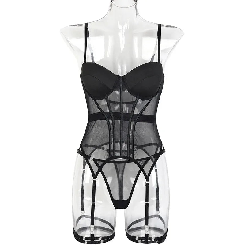 Alluring Backless Tatting Lingerie Set | 3-Piece Garter Design
