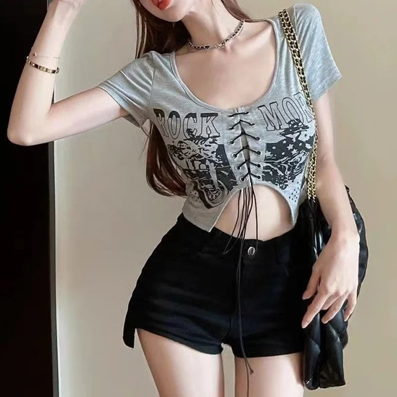 Women T Shirts Y2k Harajuku Retro Chic Tee Summer 2026 New In Woman Clothes Vintage Short Sleeve Sexy Crop Tops Women
