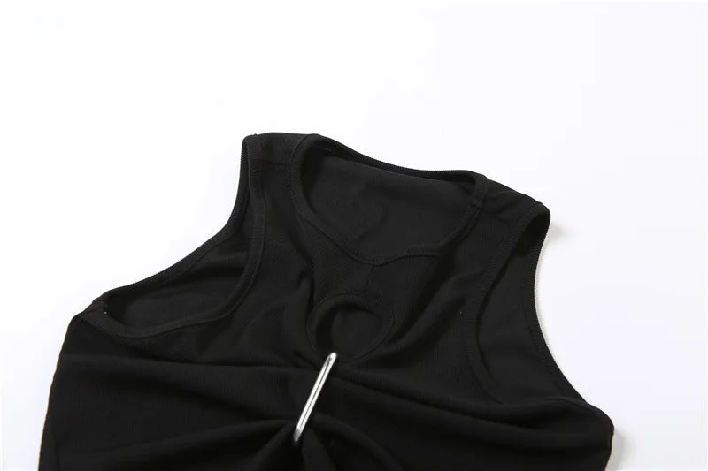 2026 Summer Sexy Y2k Aesthetic Solid Tank Top Harajuku Hollow Out Pleated Cropped Camisole Vintage Irregular Bodycon Tanks Women