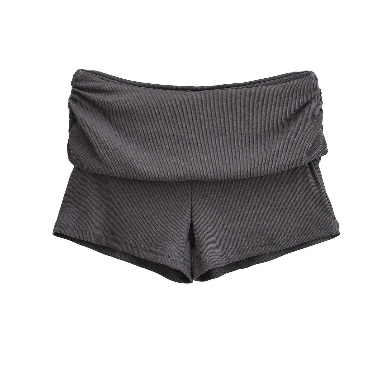 Summer Slim Yoga Shorts Women Casual Solid Color Fold Over Low Waist Lounge Shorts