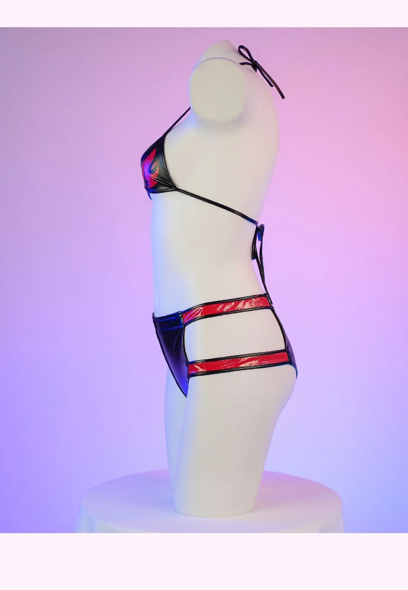 Daring PU Leather Bondage Bikini Set - Exotic Print Lingerie