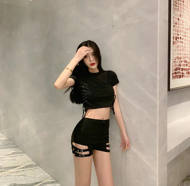 High-Waist Elastic Slimming A- Line Short Shorts Women's Belted Summer 2025 Fashion Trendy Polyester Hot Pants Casual Style
