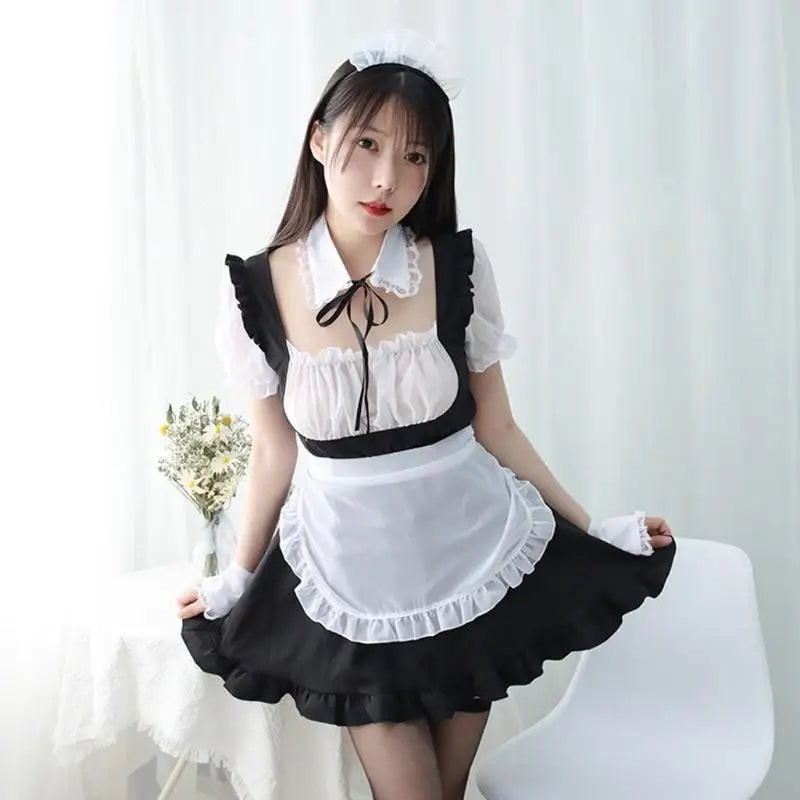 Black & White Lace Maid Cosplay Dress - Sexy Roleplay Uniform