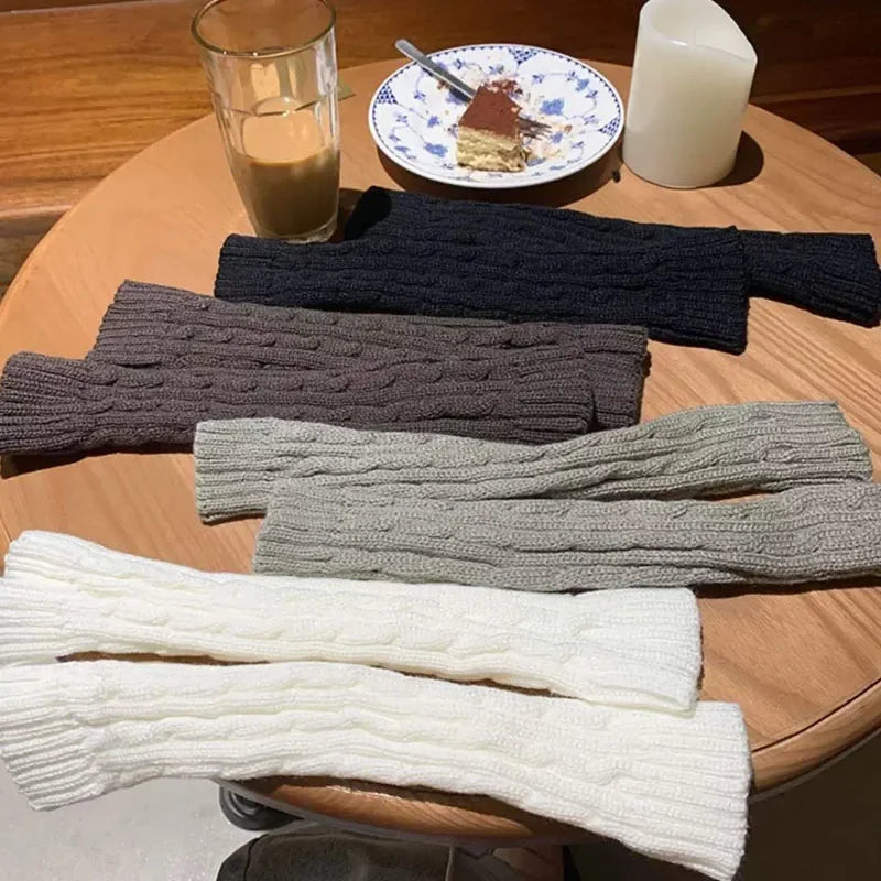 Y2K Knitted Striped Sleeves Gloves Autumn Winter Arm Warmer JK Long Fingerless Solid Colors Gloves Fashion Casual Girls Clothes