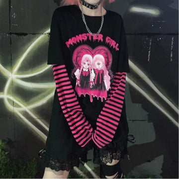 Japanese Anime Black Long Sleeve T-Shirt | Loose Fit Streetwear Tee