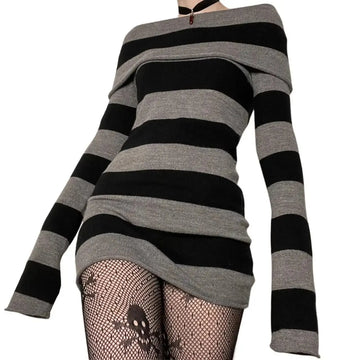 Women's Striped Off-Shoulder Bodycon Mini Dress