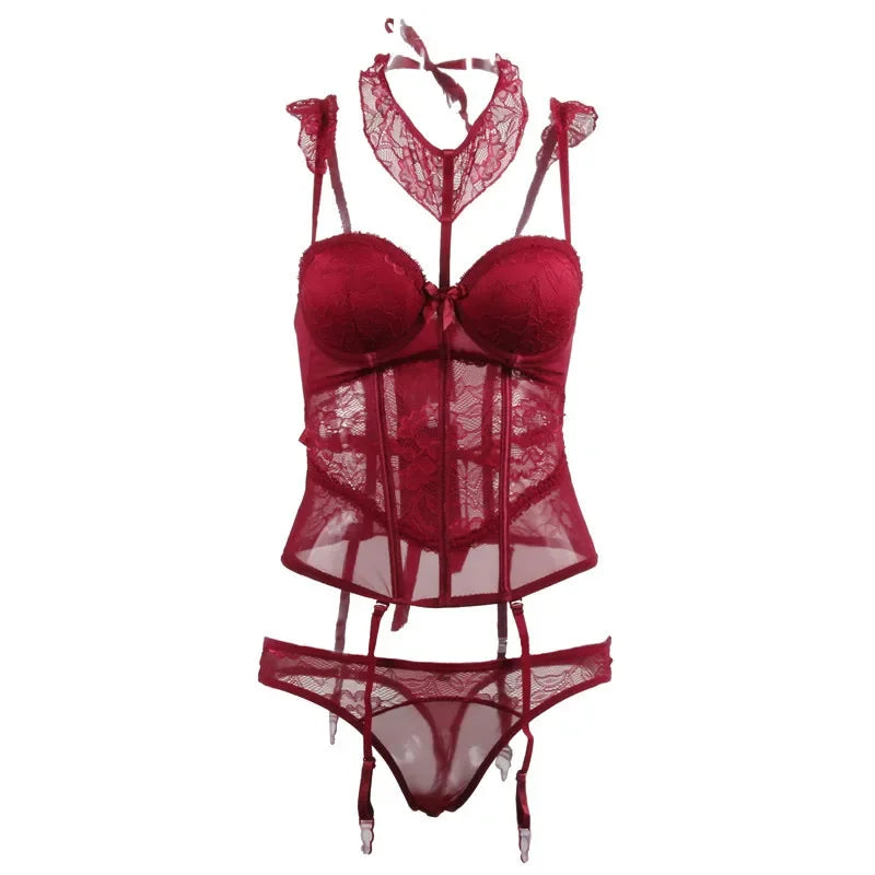 Sexy Lace Halter Lingerie Set | Corset & Slimming Design