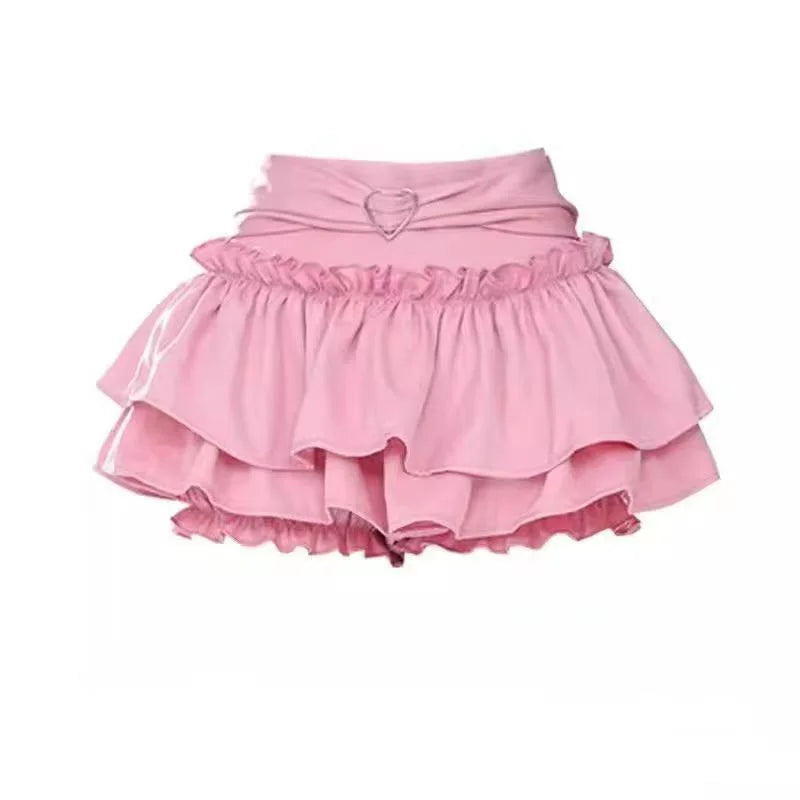 Pink A- line Mini Skirt Women's Summer 2025 New Style Puffy Slimming Cake Skirt A- line Pleated Dress Lightweight Fashion