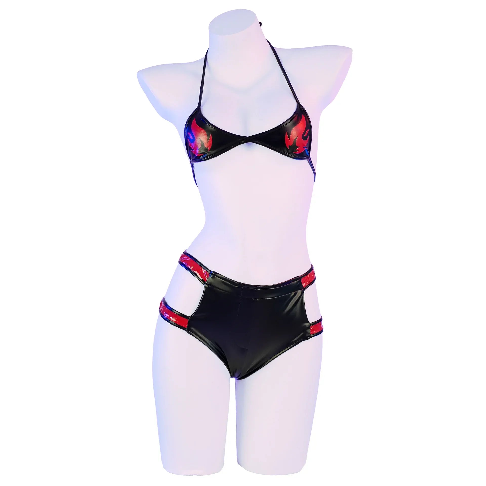 Daring PU Leather Bondage Bikini Set - Exotic Print Lingerie