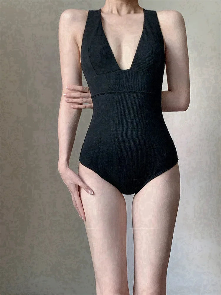 Fanceey Women's Swimsuit Round Neck Hollowed Out Swimsuit  Bikinis Beach Outfits Sexy Deep V-neck Swimsuit One Piece Bodysuits