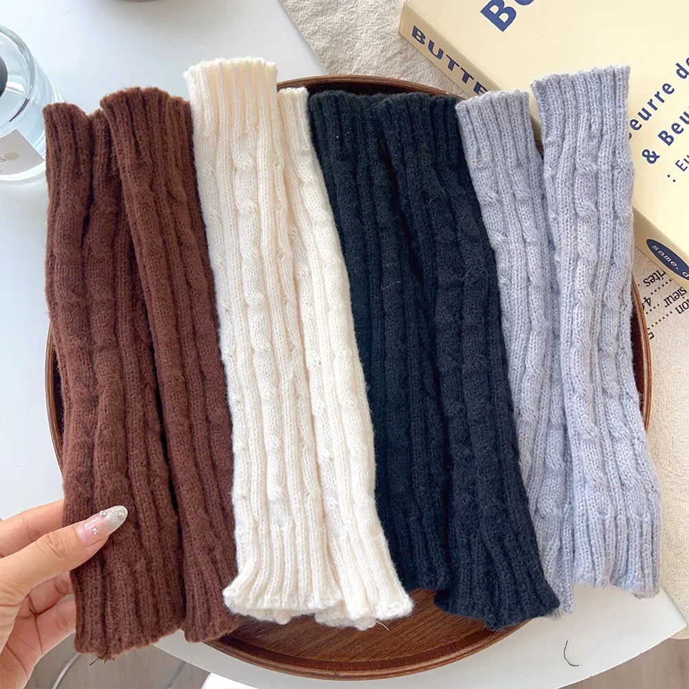 Y2K Knitted Striped Sleeves Gloves Autumn Winter Arm Warmer JK Long Fingerless Solid Colors Gloves Fashion Casual Girls Clothes