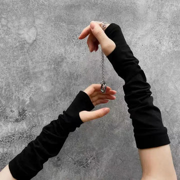 Y2K Gothic Lolita Fingerless Arm Warmers | Thin Nylon Sun Block Gloves