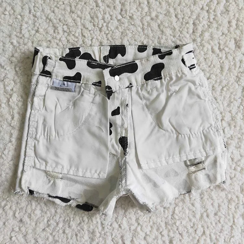 Baby Girl Cow Print Ripped Denim Shorts | Toddler Summer Style