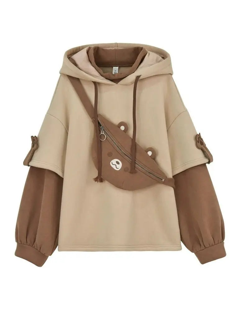 MiiiiX Preppy Style Fake Two-piece Hooded Sweatshirt Women's Outerwears 2024 Autumn Patchwork Loose Cute Thicken Hoodies Top