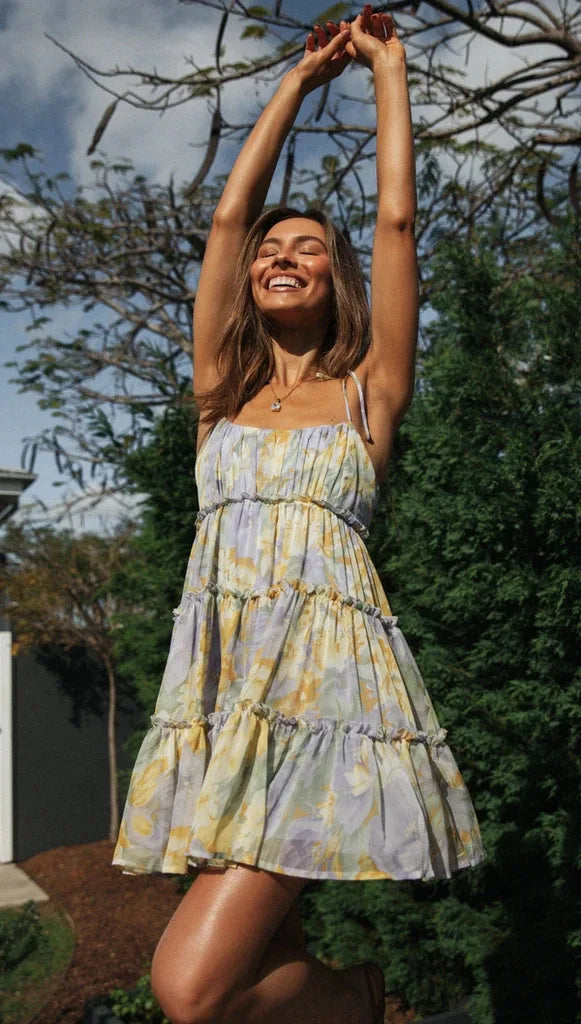 Vintage Floral Backless Mini Dress | Summer Spaghetti Strap