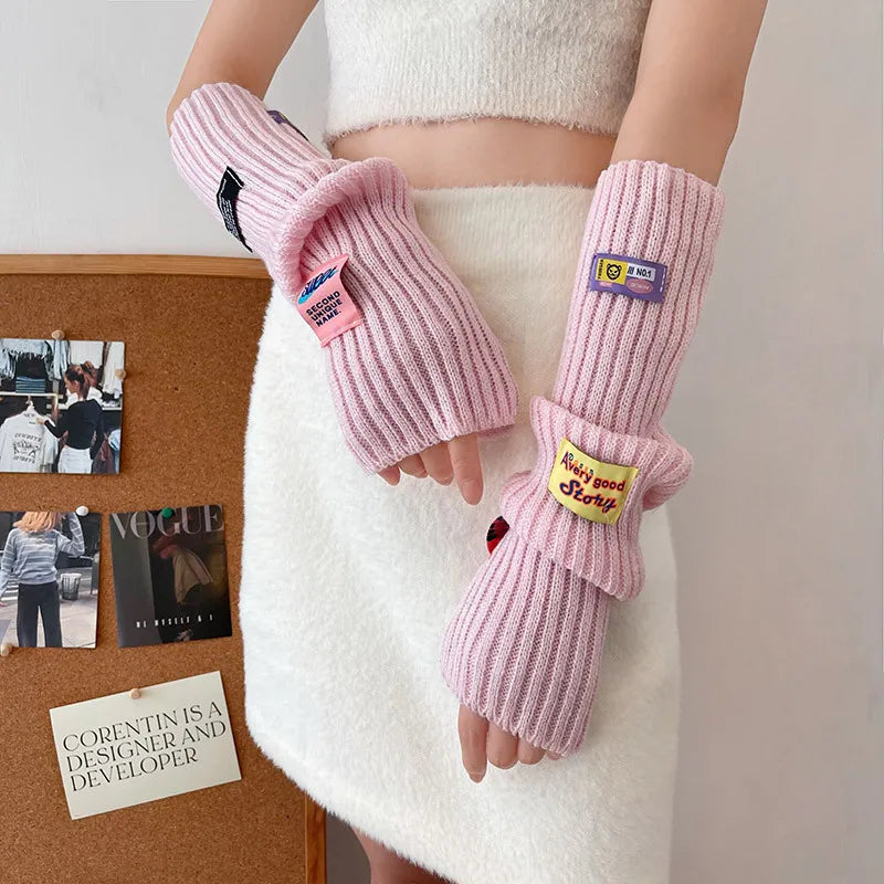 Kawaii Pink Thickened Knit Hand Sleeve Spice Girls Y2k Personalized Monogrammed Gloves Spring Warm Cover Up Fingerless Gloves