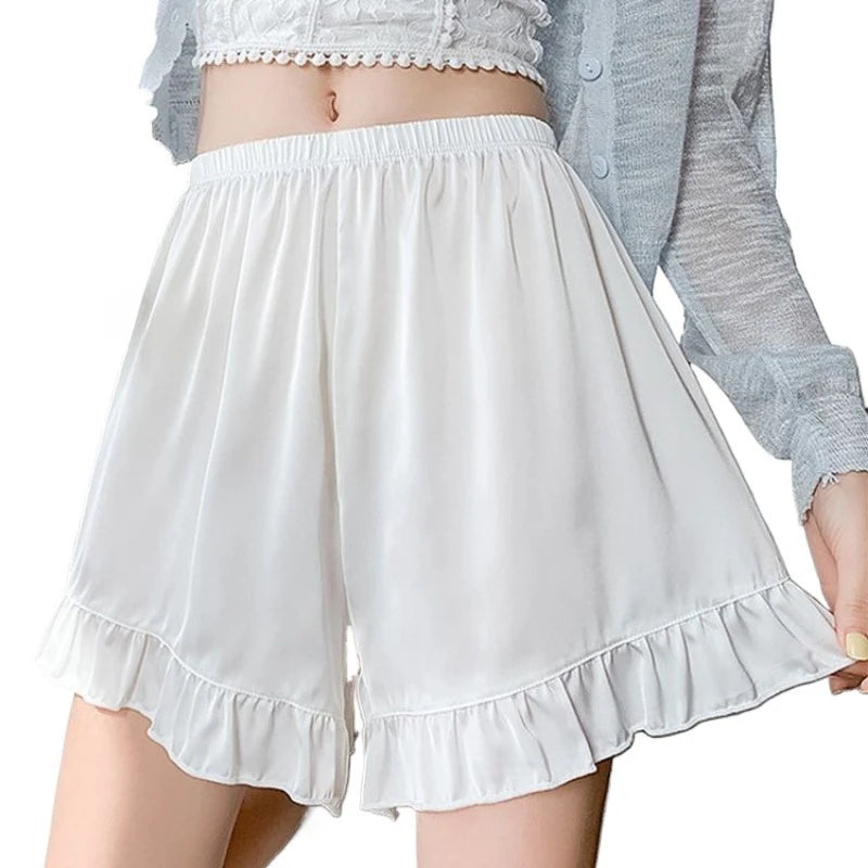 Women's Summer Lace Underwear Female Thin Ice Silk Safety Short Pants Women's Anti-light Loose Shorts Without Curling Edge