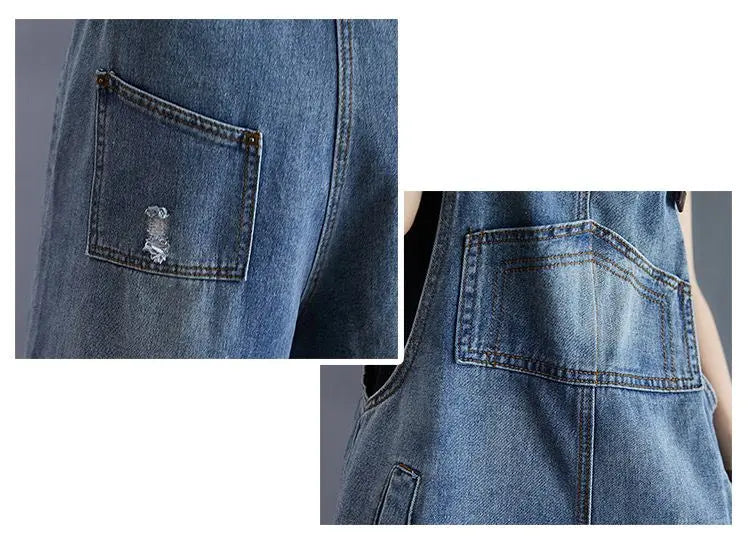 Cowboy Overalls Women's Jumpsuit Shorts 2025 Summer New Student Korean version Loose Denim Wide leg one-piece Suspender Shorts