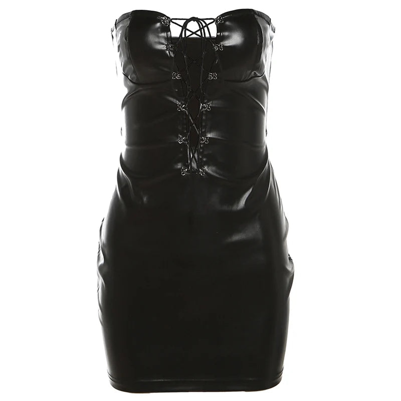 Hollow Out Strappy Black Dress - Slimming High Waist Style