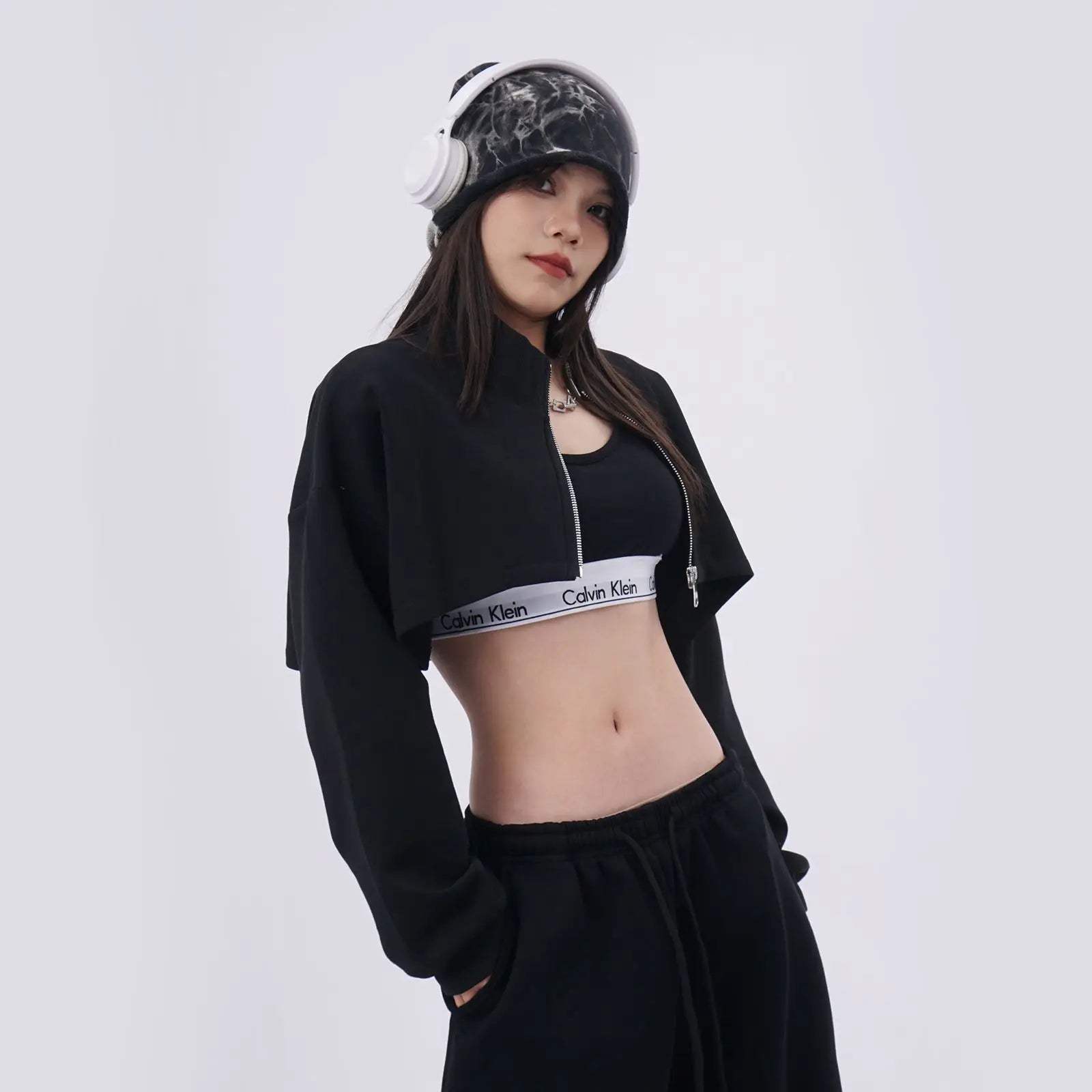 Sexy ort Zipper Hoodie Jaet Women's Loose Fit Bla Cardigan Sweatirt Outerwear Hip Hop Sle Ele Faion Ladies' Coat