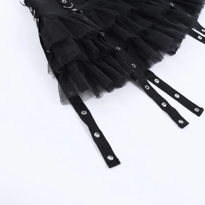 Mall Goth Black Pleated Mini Skirt with Chain Women's Punk High Waisted Tennis Skirt Fairy Grunge Aesthetic E Girl Cloth