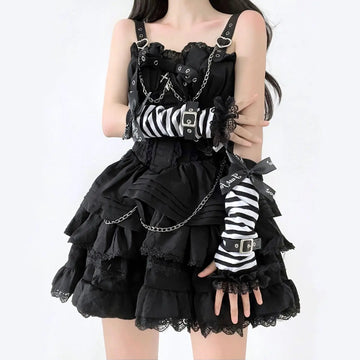 Y2K Punk Lace Arm Sleeves | Striped JK Style Fingerless Sleeve Covers