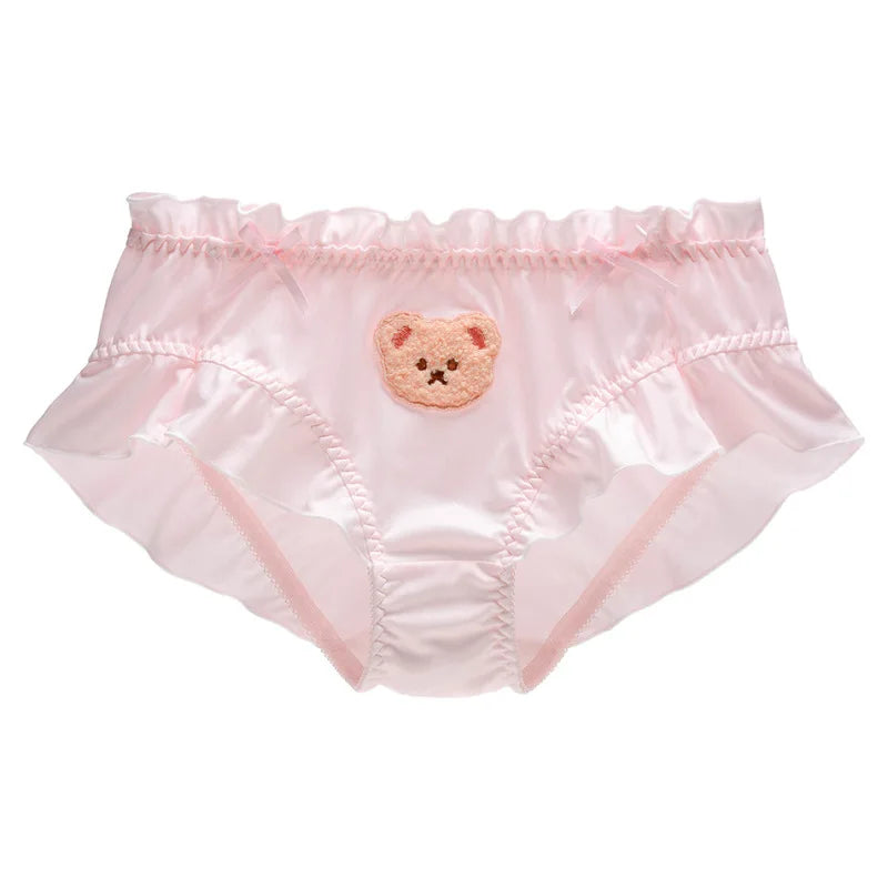 Soft Lolita Bear Embroidered Ruffle Panties | Cute Japanese Style