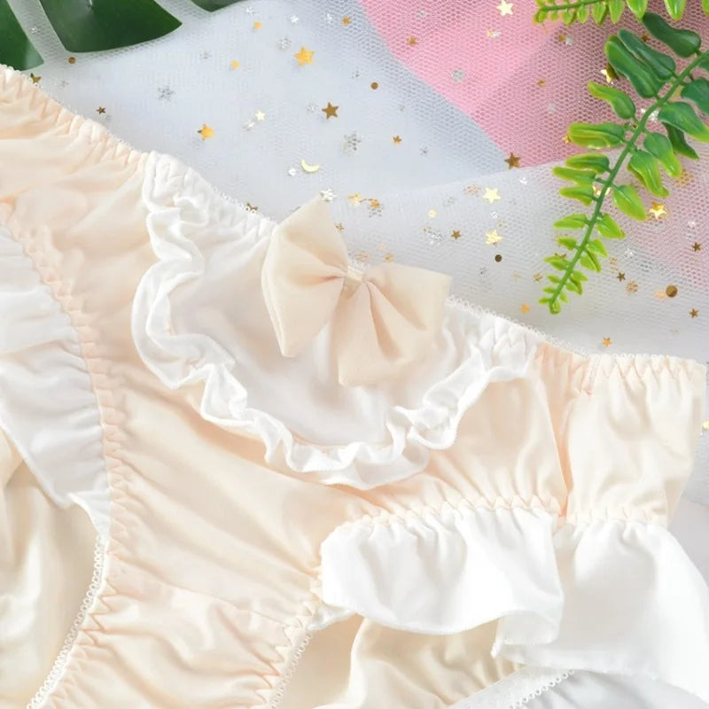 Cute Lolita Milk Silk Bow Ruffle Panties for Sweet Style