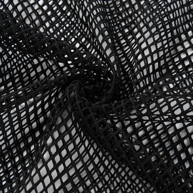 Sexy Black Hollow Out Mesh T-Shirt Female Skinny Crop Top 2024 New Fashion Summer Basic Tops For Women Fishnet Shirt