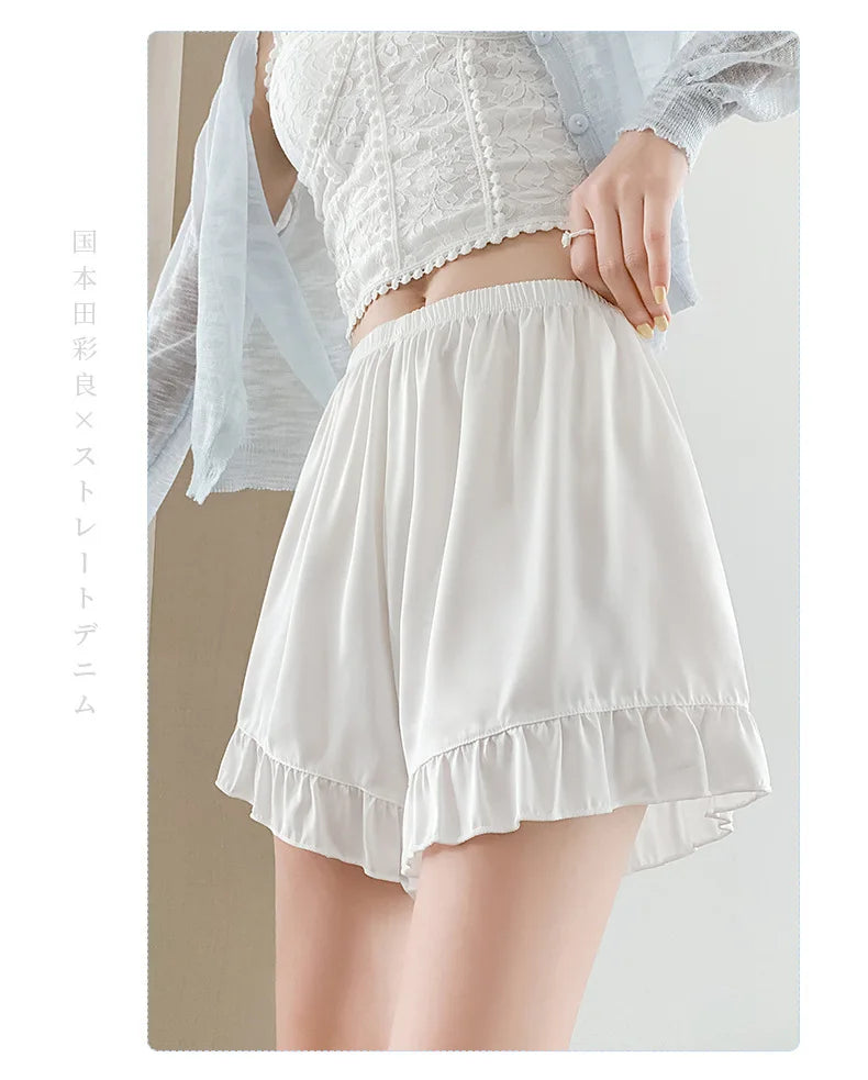 Women's Summer Lace Underwear Female Thin Ice Silk Safety Short Pants Women's Anti-light Loose Shorts Without Curling Edge