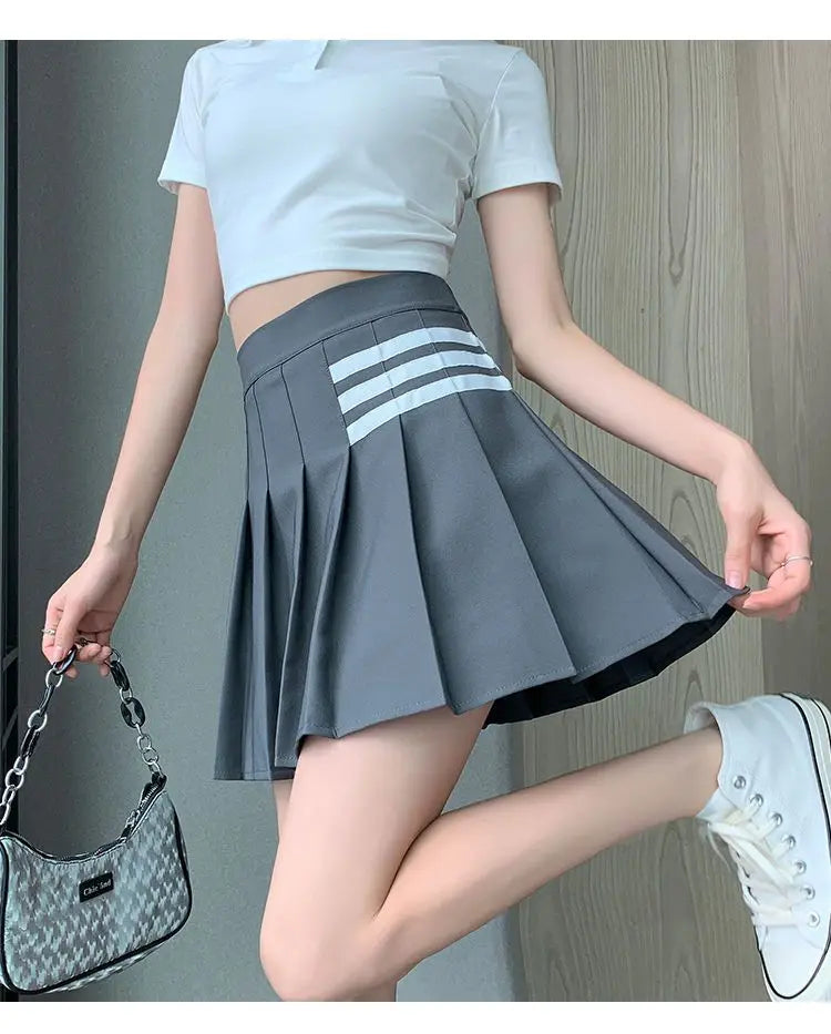 Preppy Style Women Kawaii Striped Pleated Skirts Korean Fashion Summer High Waisted With Lining Sweet Cutecore Mini A-line Skirt